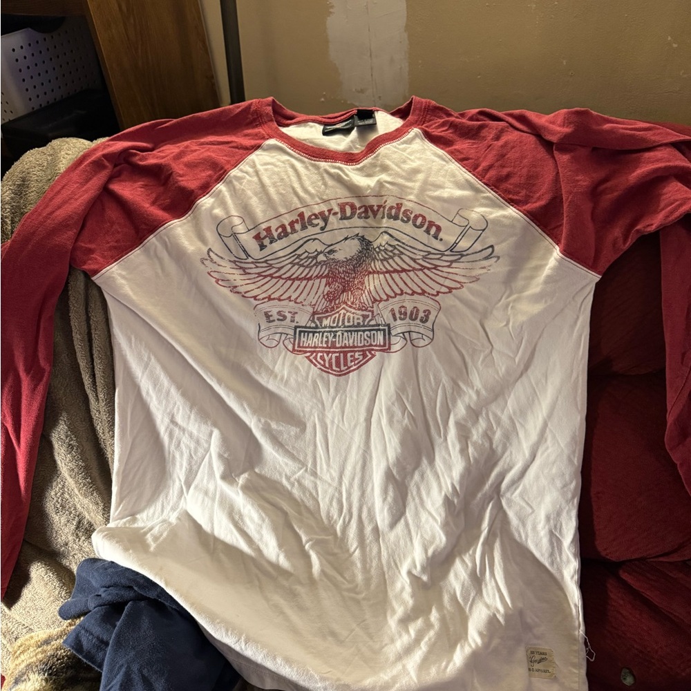 Harley-Davidson Red and White Long Sleeve Tee